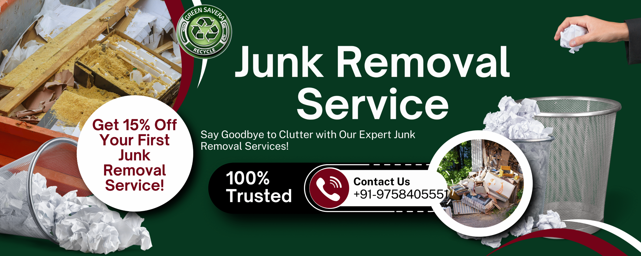 Green and White Modern Waste Disposal Services Outdoor Banner (2)