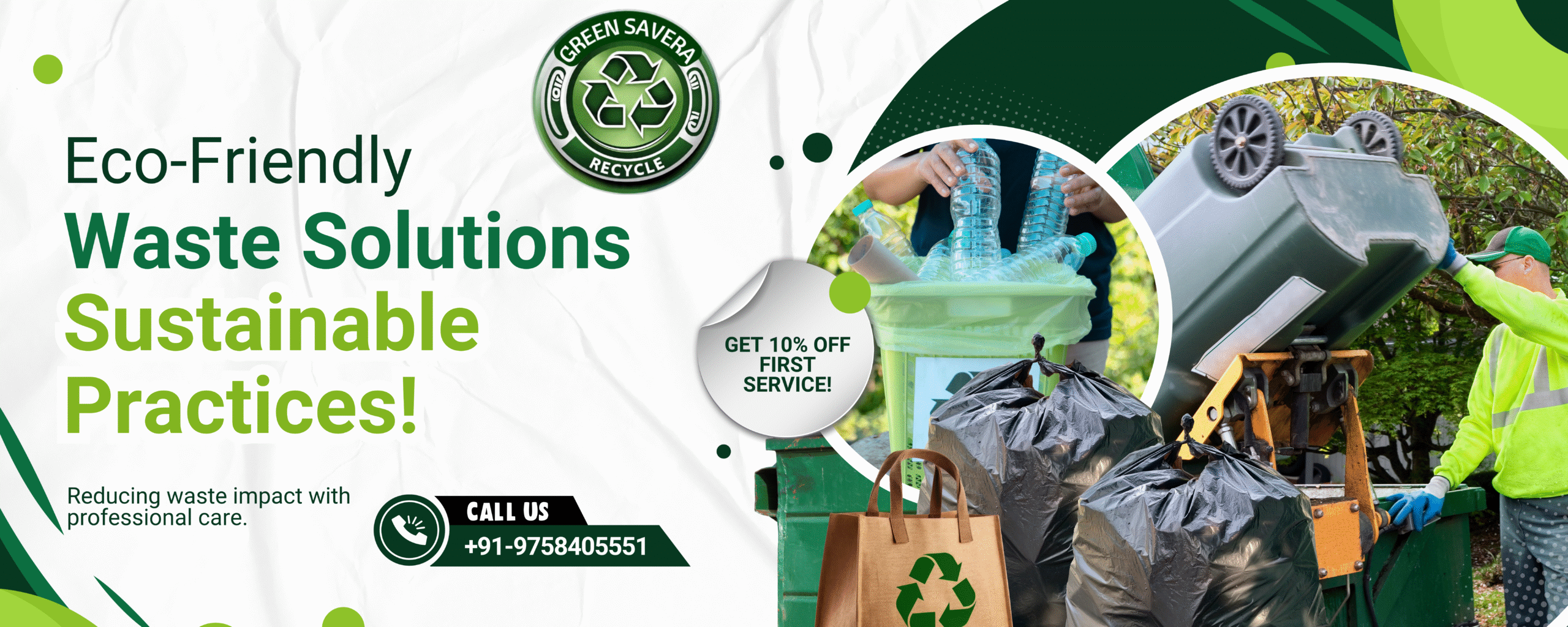 Green and White Modern Waste Disposal Services Outdoor Banner